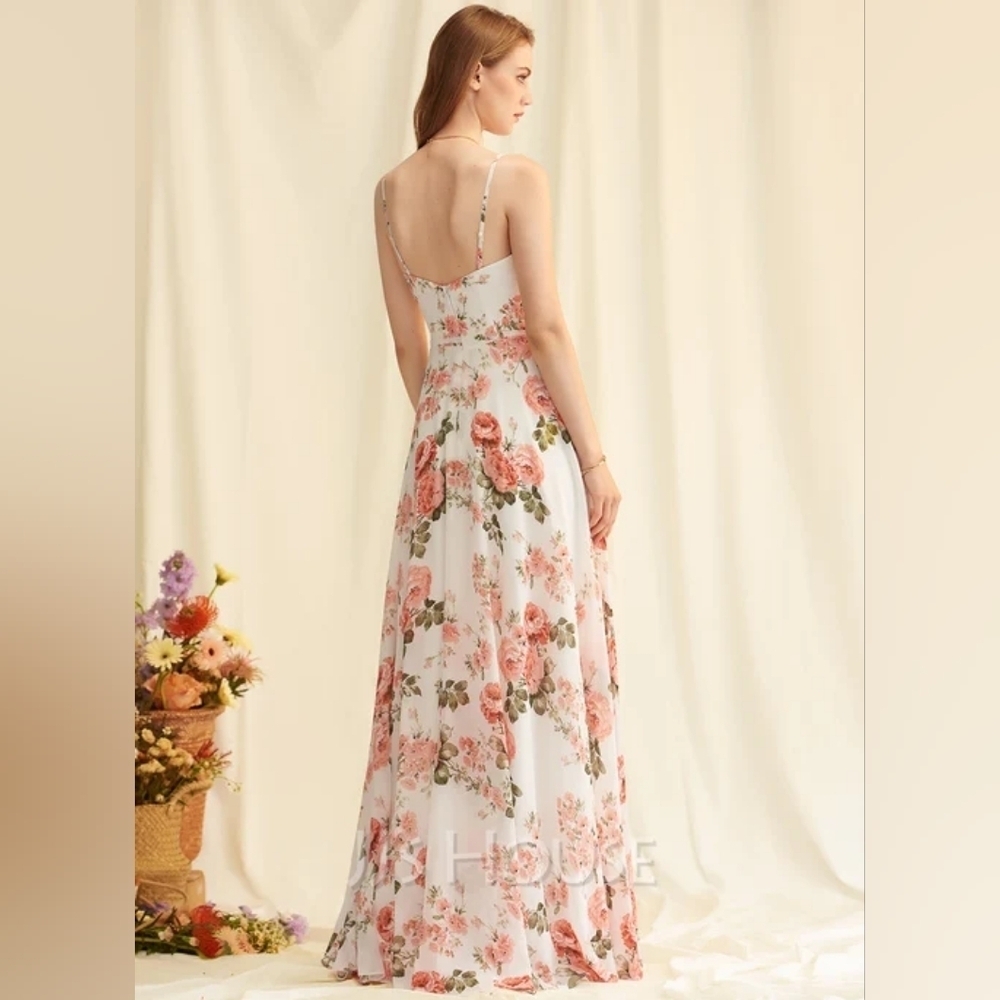 JJs House A-Line V-neck Floor-Length‎ Chiffon Evening Dress Split Front Small - Picture 2 of 16
